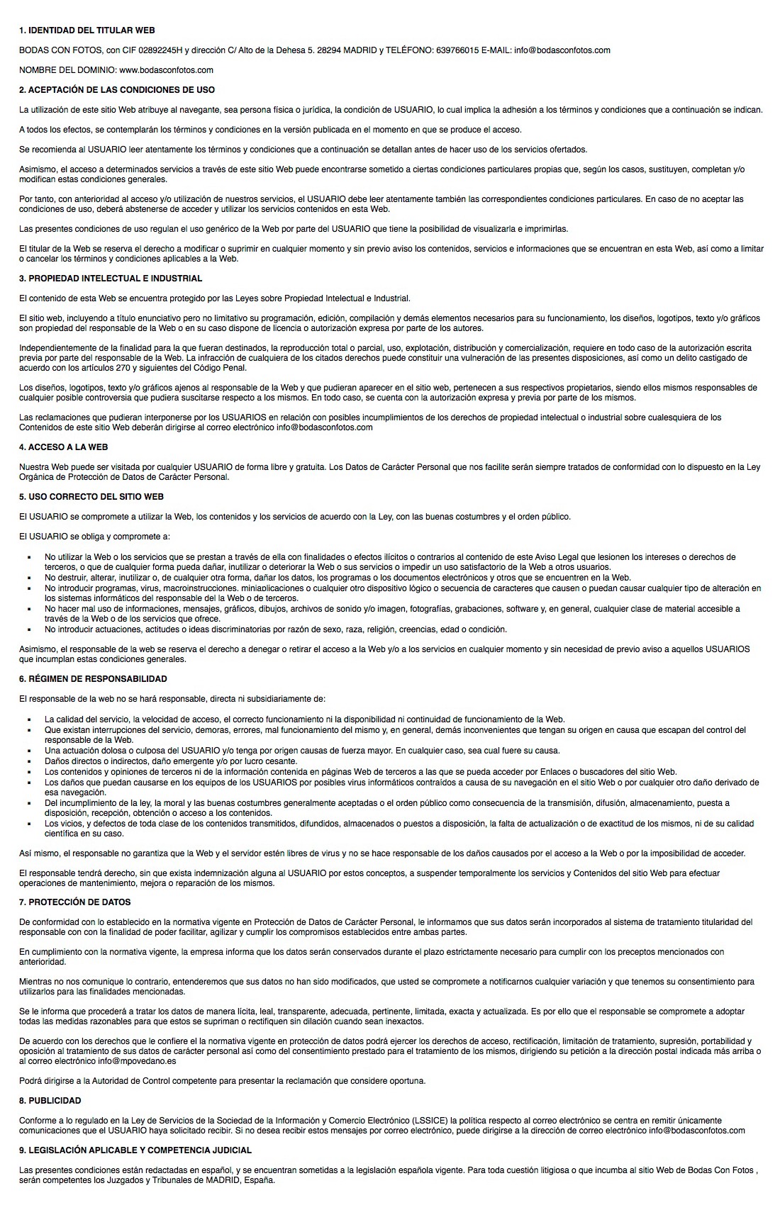 Texto aviso legal web