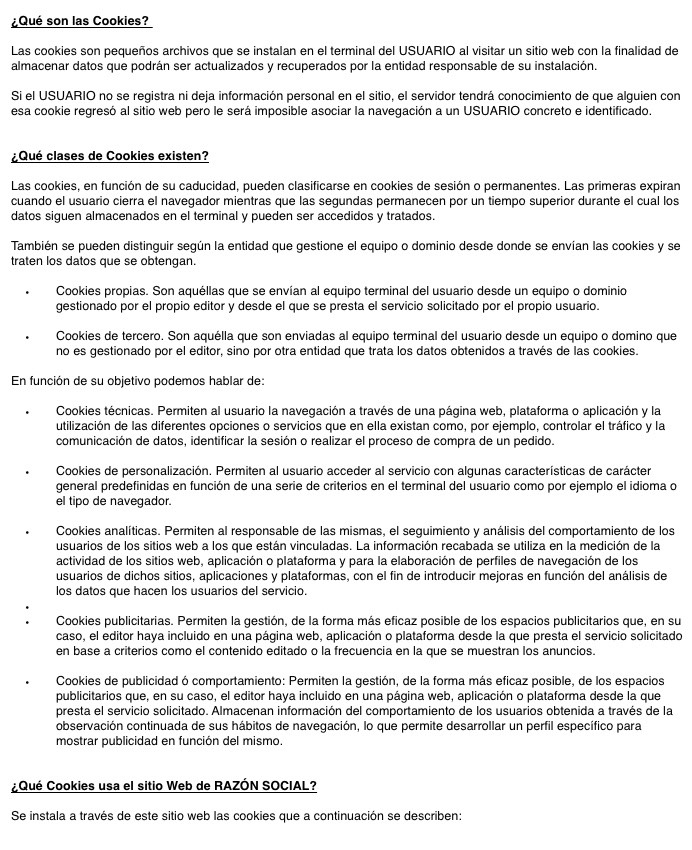 Texto de Política de Cookies